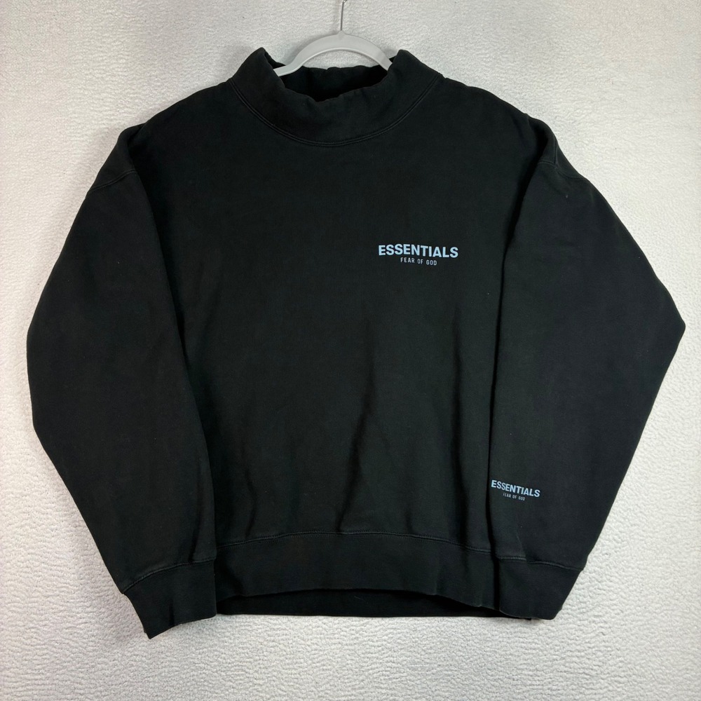 Fear Of God Essentials Mock Neck Sweatshirt Men M Black Boxy Oversized FOG